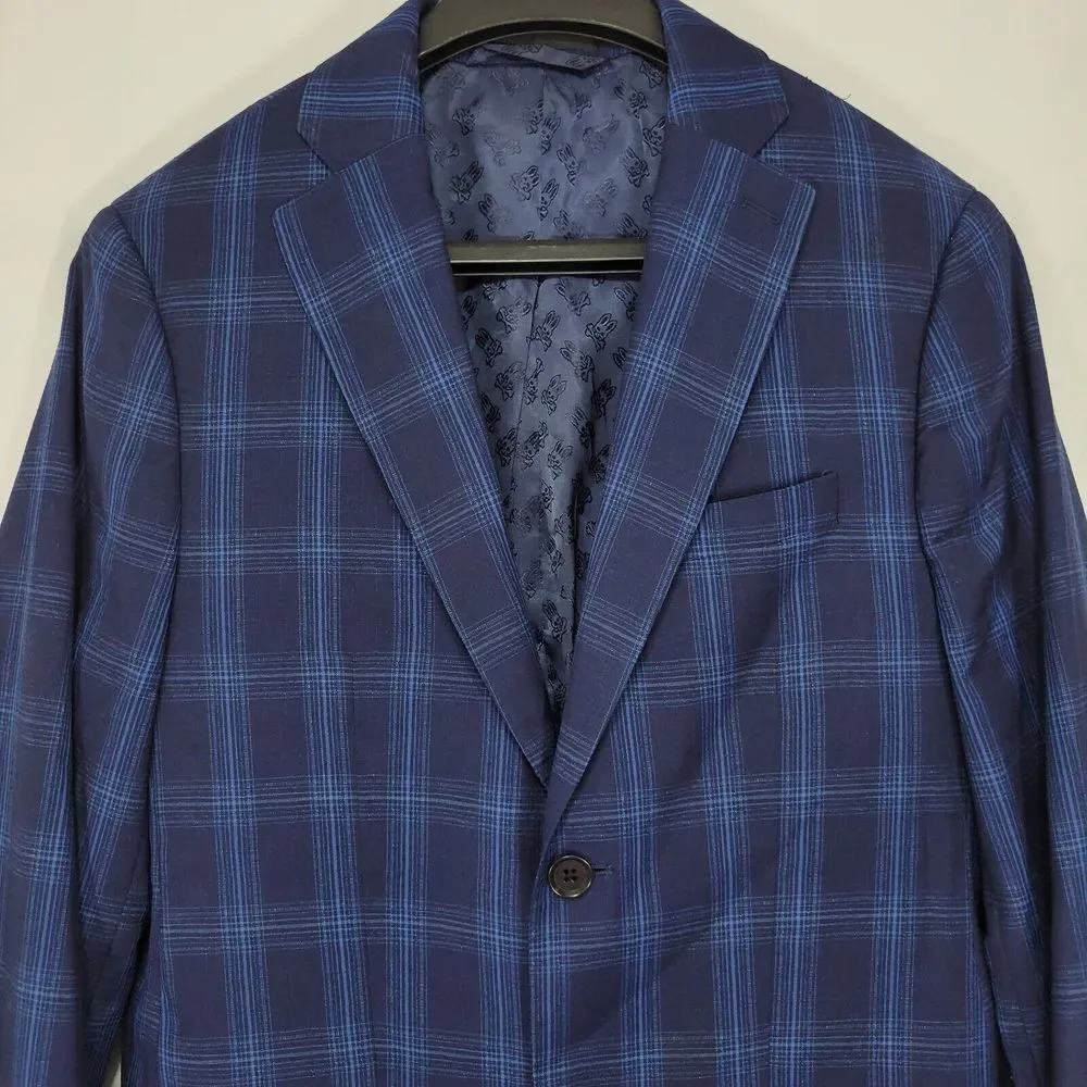 Psycho‎ Bunny Men's Sport Coat Blazer Two Button Navy Blue Plaid Wool Size 36S